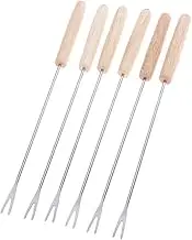 Oshhni 6PCs Stainless Steel Chocolate Cheese Dessert Fondue Pot Forks Oak BBQ Tool