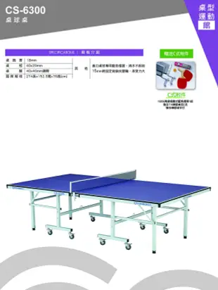 【1313健康館】Chanson強生牌 CS-6300桌球桌（板厚18mm）免運費 專人到府安裝