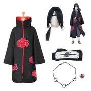 Adult Naruto Akatsuki Robe Cloak Itachi Costume Anime Cosplay Ring Headband Necklace Wig