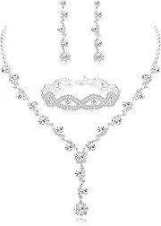 [Sanfenly] Rhinestone Bridesmaid Jewelry Sets for Women Necklace and Earring set for Wedding with Crystal Bracelet