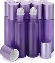 Glass Roller on Bottle, 10ml Refillable Essential Oil Bottle with Stianless Steel Ball, Pack of 10 Purple