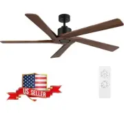 54 Inch Black Ceiling Fan No Light with Remote, Reversible Wood Blades, Noise...