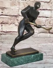 Bronze Statue Hockey Player Signed Mario Nick Hand Made Figurine Figure