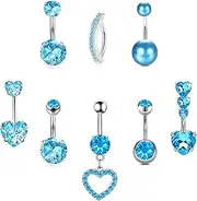 [Habselikob] Belly Button Piercing Surgical Steel 14G Belly Button Piercing Ring for Women CZ Heart Butterfly Clicker Barbell Body Piercing Rings Silver