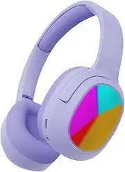 Laser Kids Bluetooth 5.4 Wireless Headphones with RGB Lights, Foldable, Safe Volume Limited to 85dB, Built in Mic - Supports USB C Charging, AUX and Micro SD (Purple)