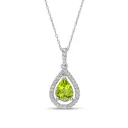 Pear-Shaped Peridot and 0.25 CT. T.W. Natural Diamond Frame Pendant in 14K White Gold