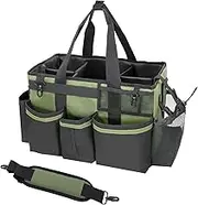 SCAVATA Wearable Cleaning Caddy, Cleaning Caddy Supplies Organizer with Handle & Shoulder Straps for Housekeepers, Under Sink & Car Cleaning Tool Organizers Bags with Multiple Compartments, Green