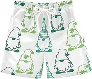 [Caihoyu] St Patrick's Day Good Luck Gnome Outline White Boys Swim Trunks Teens Swimming Suit 8T