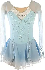 [Zagitova] Figure Skating Dress for Girls Graceful Patchwork Women Breathable Competition Dance Outfits Shiny Rhinestone