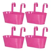 4 Pcs 11" Iron Balcony Rail Planter with Drainage Holes and Hooks, Rose Red