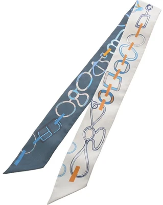 HERMES Scarf Twilly DO RE BOUCLES Gray x Multicolor Silk Women's Made in France