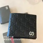 精品二手 GUCCI 古馳 黑色GG壓紋 真皮錢包 365466 短夾 男士 對折錢包 8卡夾 卡包 男士皮夾