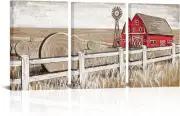 VVOVV Wall Decor Rustic Barn Landscape Canvas 16"x24"x3 Panels