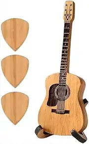 Acoustic Guitar Pick Box With Stand - Wooden Holder and Case, 3 Pcs Engraved Picks - Custom Music Gift