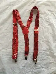Red Sequin Clip On Adjustable Suspenders Braces Unisex Y-Back New