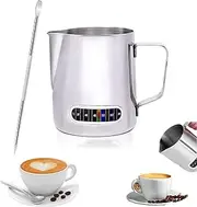 [AHYUANBA] 350ML Milk Frothing Pitcher with Decorative Art Pens,Espresso Steaming Pitcher,Suitable for Espresso,Jug Coffee Spoons Frother Steamer Cup Foam Making and Coffee Latte Template