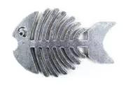 Antique Silver Cast Iron Fish Bone Trivet 11"
