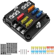 Geloo 6 Way Fuse Block 12V Marine Fuse Blocks with Negative Bus Ground, 6 Circuits Fuse Box Holders with LED Indicator ATO/ATC & Protection Cover Fuse Panel for Car Boat Marine Truck RV