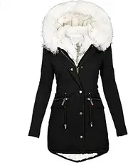 [Valtorixia] Women's Winter Hooded Faux Sherpa Lined Parka Jacket Long Sleeve Solid Color Warm Coat Thicken Military Parka Jacket
