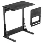 24" Folding C Shaped End Table, Small Sofa Side Laptop Desk, Couch Gray 1 Pcs