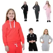 Kids Boys Girls Plain Tracksuit PE School Pullover Hoodie Jogger Fleece Bottom