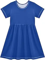 [FRODOTGV] Dark Blue Plain Girls Summer Dress Short Sleeve Fashion Mini Dress for Baby Girls, Dark Blue Plain, 4 Years
