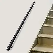 Staircase Handrail for Indoor Stairs, 1ft - 20ft Modern Metal Wrought Iron Hand Railings Grab Bar, Wall Mount Non-Slip Dalvanized Round Pipe Banister Safety Support Rod - Black(20ft/600cm)