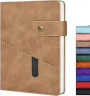 Blue A5 Lined Leather Journal Notebook, 5.9 X 8.4" Personalized Hardcover Journal, 200 Pages of 100 GSM Thick Ruled Paper, Daily Diary for Men and Women, Perfect for School, Travel, Business, Work, and Home Writing BlackA (Khaki)