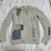 25 Rare Ralph Lauren Denim & Supply Patchwork Cable Cotton Sweater VTG NWT XXS