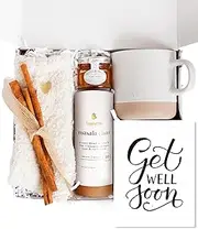 Unboxme Get Well Soon Comforting Gift Basket for Women - Soothing Self Care Box with Fluffy Socks, Ceramic Mug, Chai Tea, Honey & Cinnamon for Mom, Sister, Friends and Coworkers