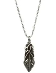 [Cudworth] Antique Ion Plated Feather Pendant & Box Chain in Stainless Steel