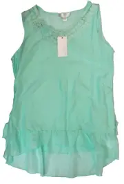 Boo Radley Sleeveless Tunic Top Silk Cotton Blend Green Size 16 New with Tags
