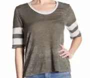 Melrose and Market Short sleeve Varsity Tee Shirt Top Gray Olive Small New