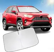 YIZHUOMY Front Windshield Sun Shade Compatible with Toyota RAV4 2019 2020 2021 2022 2023 2024 2025, Sun Visor Protector Blocks UV Rays Sunshade for RAV4 Foldable Interior Accessories