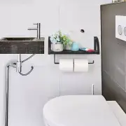 Wall Mounted Paper Towel Holder with Wood Shelf, Black