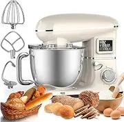 Stand Mixer, 6.5QT Electric Kitchen Food Mixer, 6 Speed Dough Mixer LCD Display, 1600W Tilt-Head Kitchen Mixer with Stainless Steel Bowl, Beater, Dough Hook, Whisk for Baking, Dishwasher Safe White