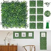 Bybeton Artificial Grass Panels, 10"x10" (8pcs) Boxwood Privacy Faux Green Plants for Interior, Backdrop, Garden and Indoor Outdoor Greenery Wall Decor