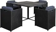 Gardeon Outdoor Dining Set 5pcs Rattan Wicker Lounge Setting Table and Chairs, Patio Conversation Sets Furniture Garden Backyard, Weather-Resistant Cushions Storage Cover Black Glass Tabletop
