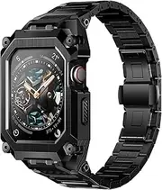 [SUPCASE] Unicorn Beetle Steel Case with Band for Apple Watch Series 9/8/SE2/7/6/5/4/SE [45/44mm], Stainless Steel Metal Rugged Protective Case with Strap Bands (Dark)
