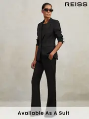Reiss Black Haisley Petite Wool-Blend Tailored Flared Suit Trousers (T40801) | $310
