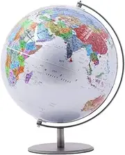 12.5 Inch Colorful Globe with Silver 304 Stainless Steel Stand - Decorative World Globe for Home and Office Decor