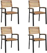 vidaXL 4-Piece Set: Industrial Style Solid Acacia Wood and Metal Frame Stackable Garden Chairs - Space-Saving and Comfortable Outdoor Seating Solution