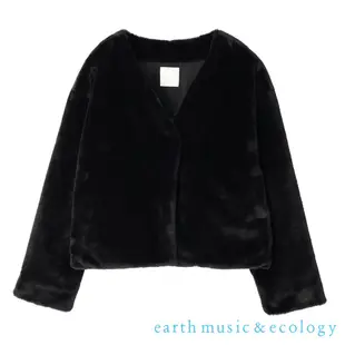 earth music&ecology 仿皮草毛絨V領短版大衣外套(1L24L1Y0140)