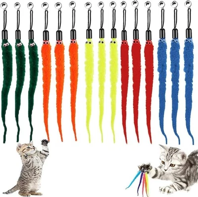 Cat Worm Replacement Toy, 15Pcs Interactive Cat Wand Toy Refills,Cat Worm Toy