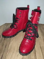 ASOS Design Abigail Lace Up Studded Red Croc Boots Size: 7½US & Size: 5UK