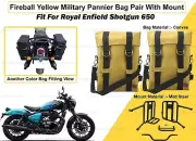 Military Pannier Bag & Mount Fireball Yellow Fit For "Royal Enfield Shotgun 650"