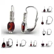 Silver Garnet earrings Pyrope earings Leverback Czech red gemstone
