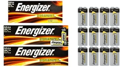 Energizer Industrial Alkaline Batteries 48 AA, 24 AAA, 12 9V (EN91, EN92, EN22)