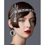 The Great Gatsby Charleston Gentlewoman Retro Vintage Roaring 20s 1920s Lace Up The Great Gatsby All Seasons Headpiece Flapper Headband Women's Adults Tassel F