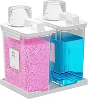 Hordely 2 Pack Detergent Dispenser Container, 60.9OZ Liquid Laundry Dispenser, Plastic Detergent Dispenser for Laundry Room/Powder/Fabric Softener with Labels/Tray, Clear